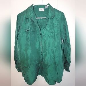 Vintage 90's Erika 100% Silk Long Sleeve Button Up Shirt, Size Small